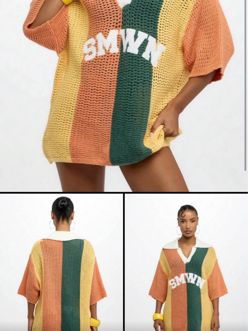 Striped Crochet Swim Cover-Up in Orange, Yellow & Green